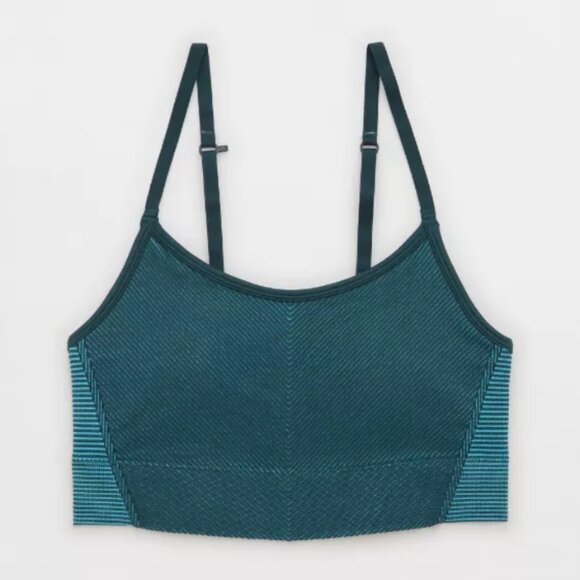 OFFLINE By Aerie Seamless Two Tone Sports Bra Deep Forest Green Size XL New - Picture 1 of 13